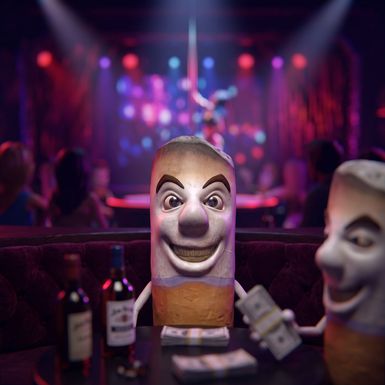 The mascot throwing both arms up from a movie theater seat, captioned 'ABSOLUTE CINEMA.'